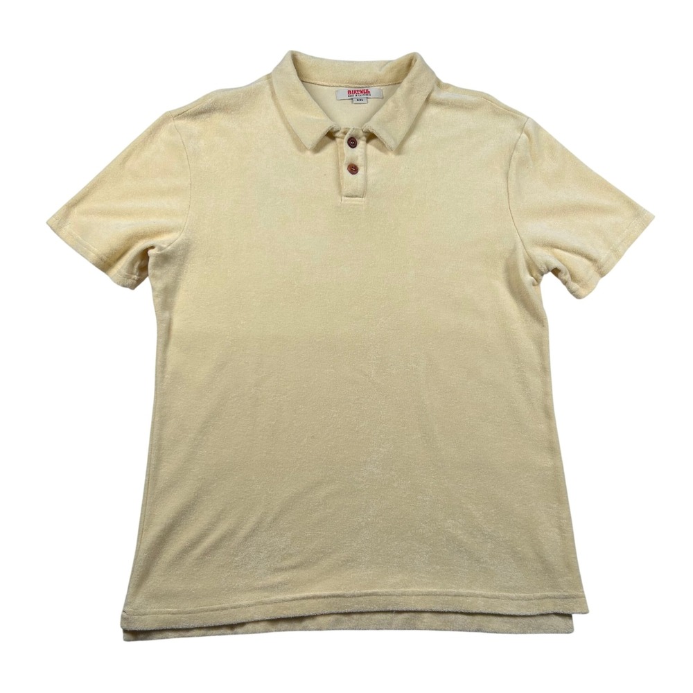 Birdwell Shirt Mens XXL (fits L) Terry Cloth Knit Polo Slim Fit Towel Yellow USA